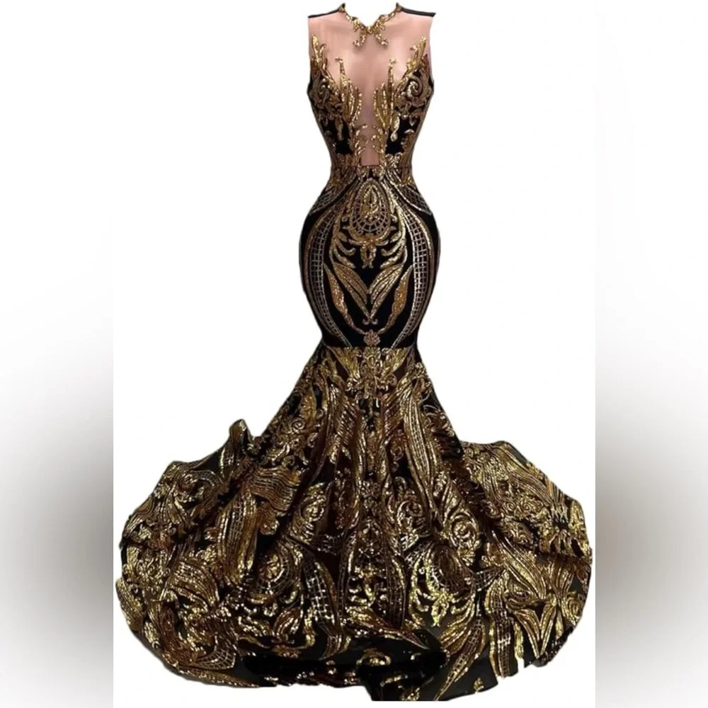 Pre-Loved Elegant Black and Gold Evening Gown - Picture 2 of 4